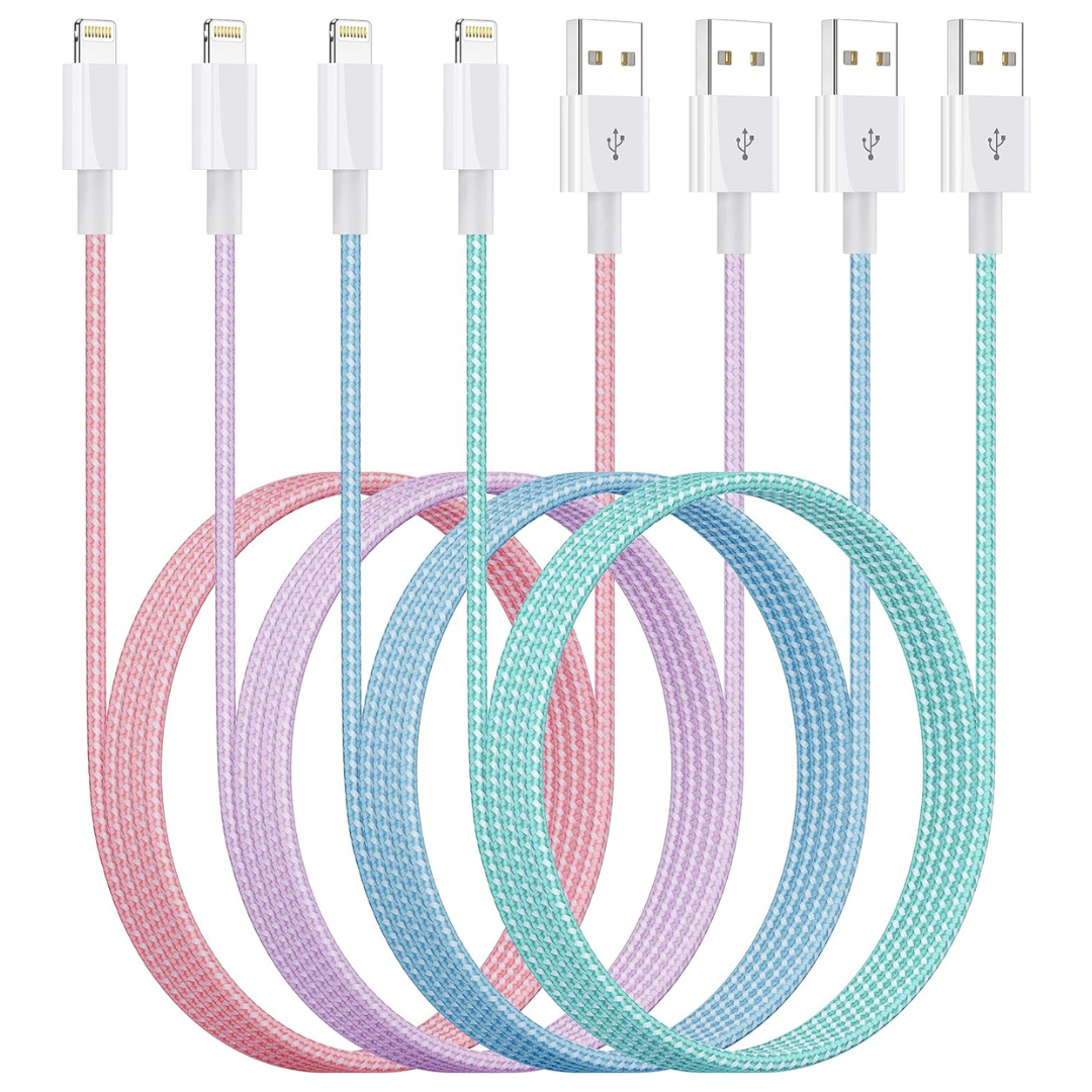 4-Pack 6ft MFi Certified Nylon Braided Lightning Charging Cables