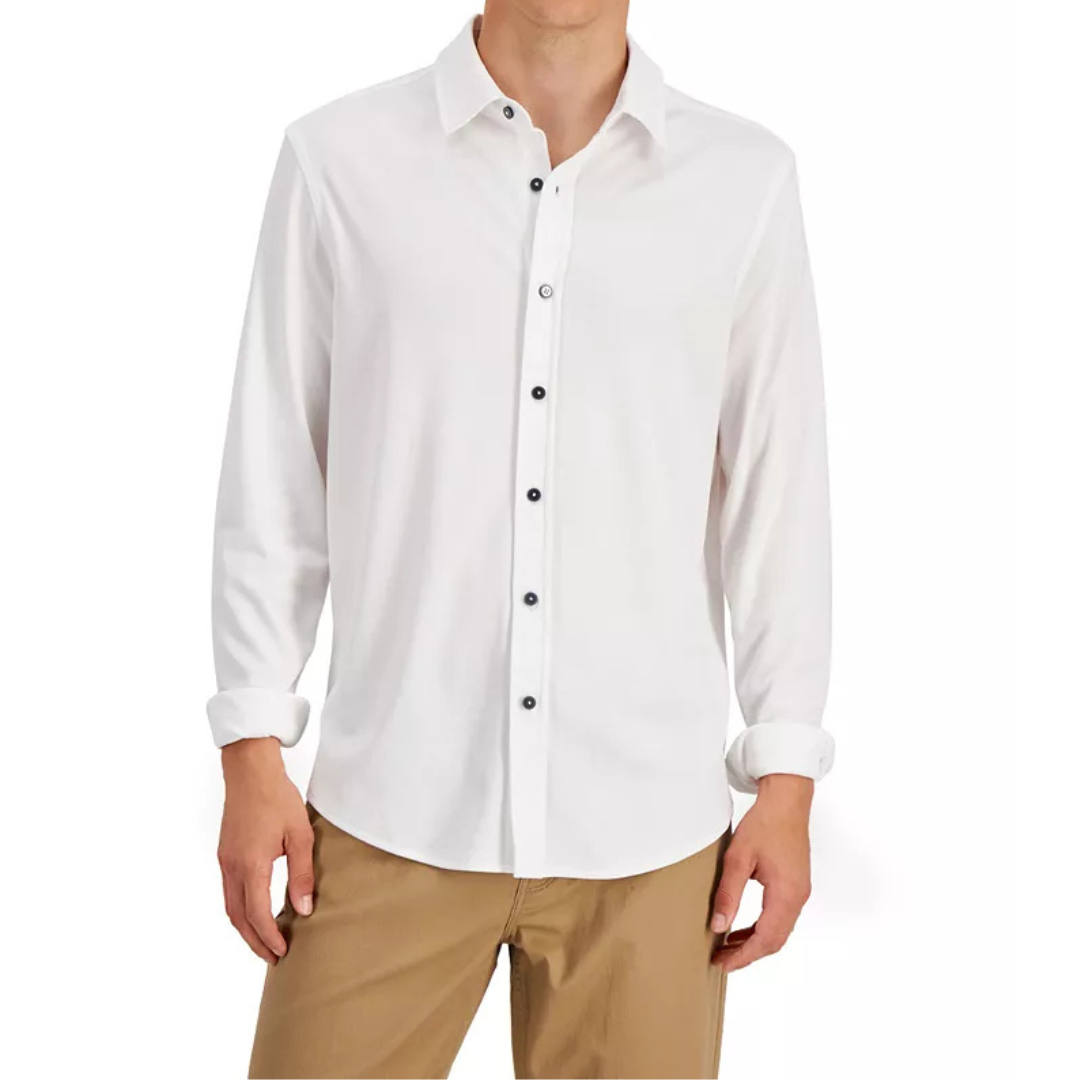 Alfani Men's Regular-Fit Supima Cotton Birdseye Shirt (White Pure)