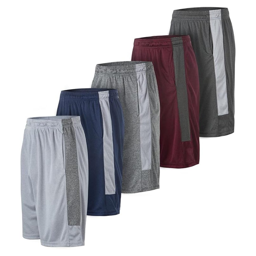 5-Pack Athletic Men's Basketball Gym, Running Sports Shorts