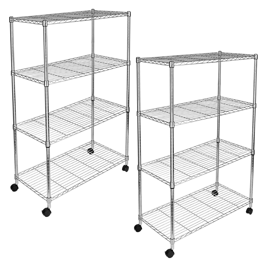 2-Pack YSSOA Heavy Duty 4-Shelf Shelving With Wheels