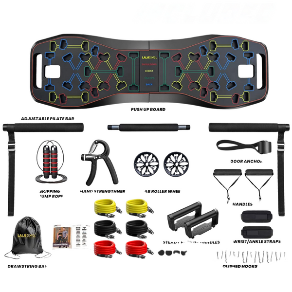 Portable Home Gym System Push Up Board W/ Pilates Bar & 20 Accessories