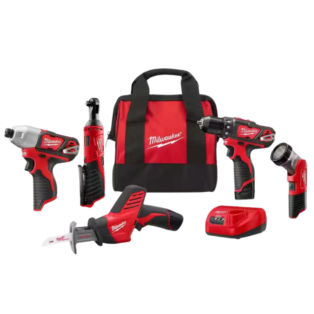 Milwaukee M12 5-Tool Cordless Combo Tool Kit With 2 Batteries & Charger