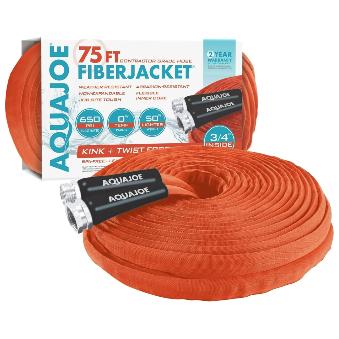 Aqua Joe 75Ft Kink Free Contractor Grade FiberJacket Garden Water Hose