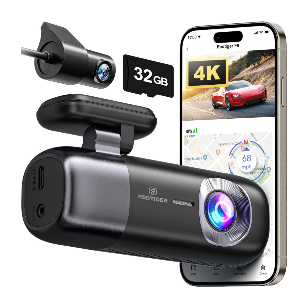 Redtiger F9 4K Front And Rear 1080P Dash Camera With 32GB Card