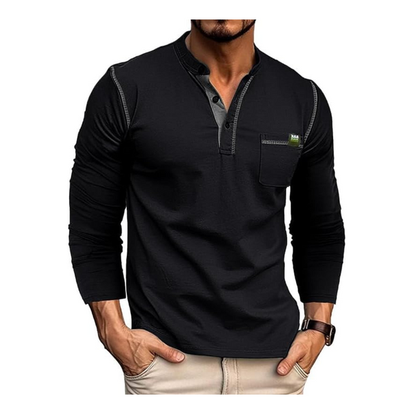 Men's Long Sleeve Cotton Lightweight Henley T-Shirt