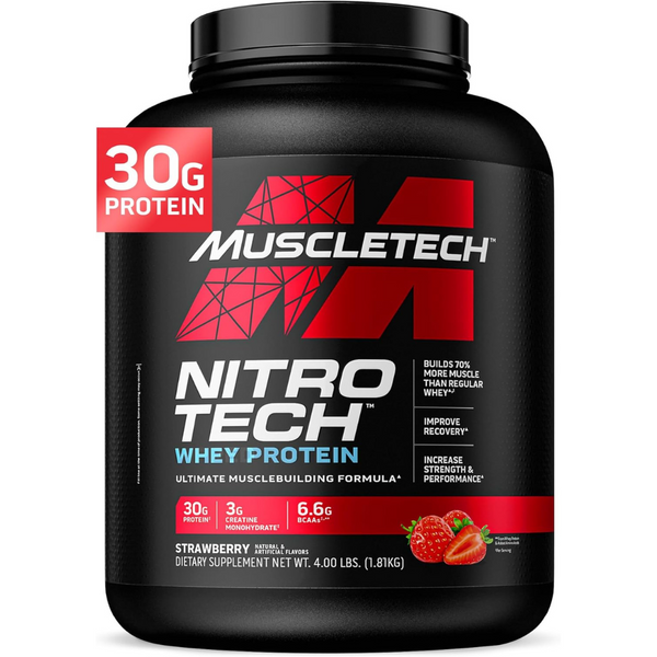 4-Lbs Muscletech Nitro-Tech Whey Protein Powder (Strawberry)