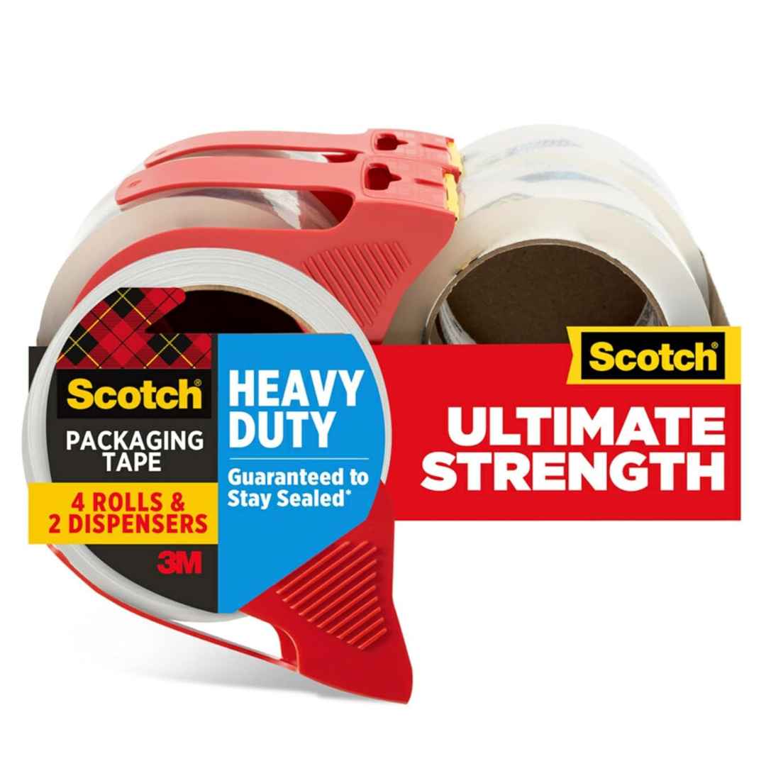 4-Rolls Scotch Heavy Duty Shipping Packing Tape with 4 Dispensers