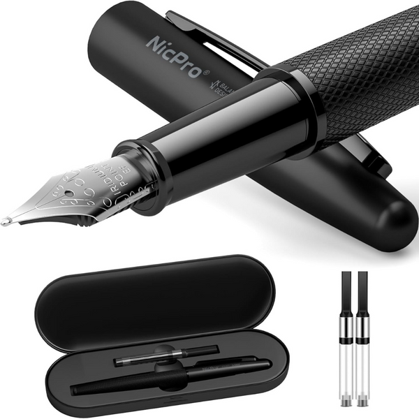 Nicpro Classic Black Fountain Pen Set (0.38mm)