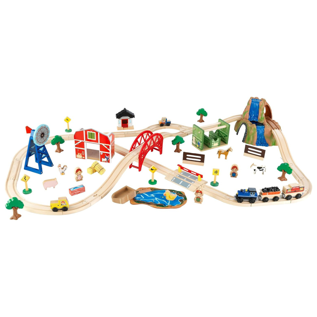 KidKraft Wooden Rural Farm Train Set With 75 Pieces