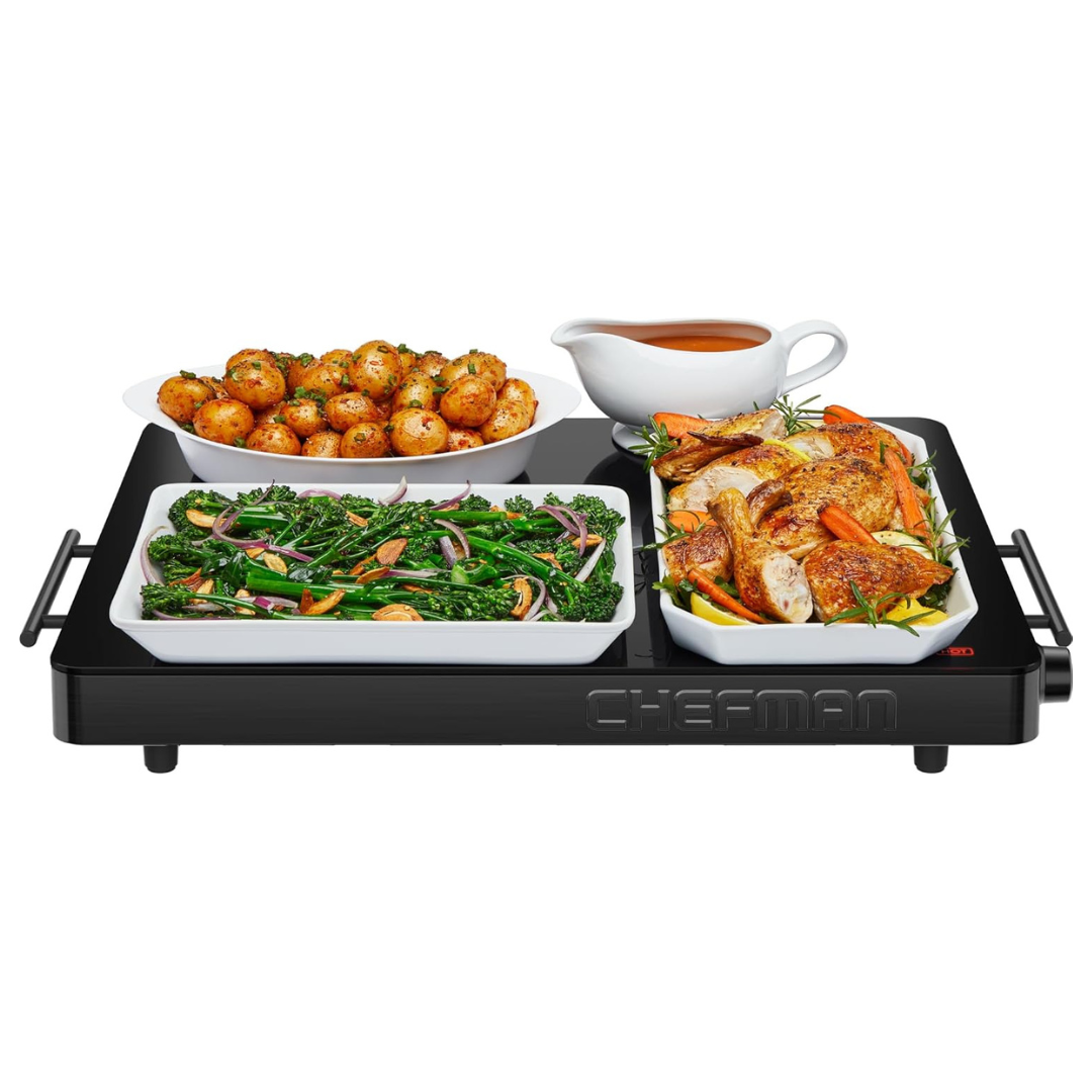 Chefman Electric Warming Tray With Adjustable Temperature Control, (21” x 16” Glass-Top Surface)