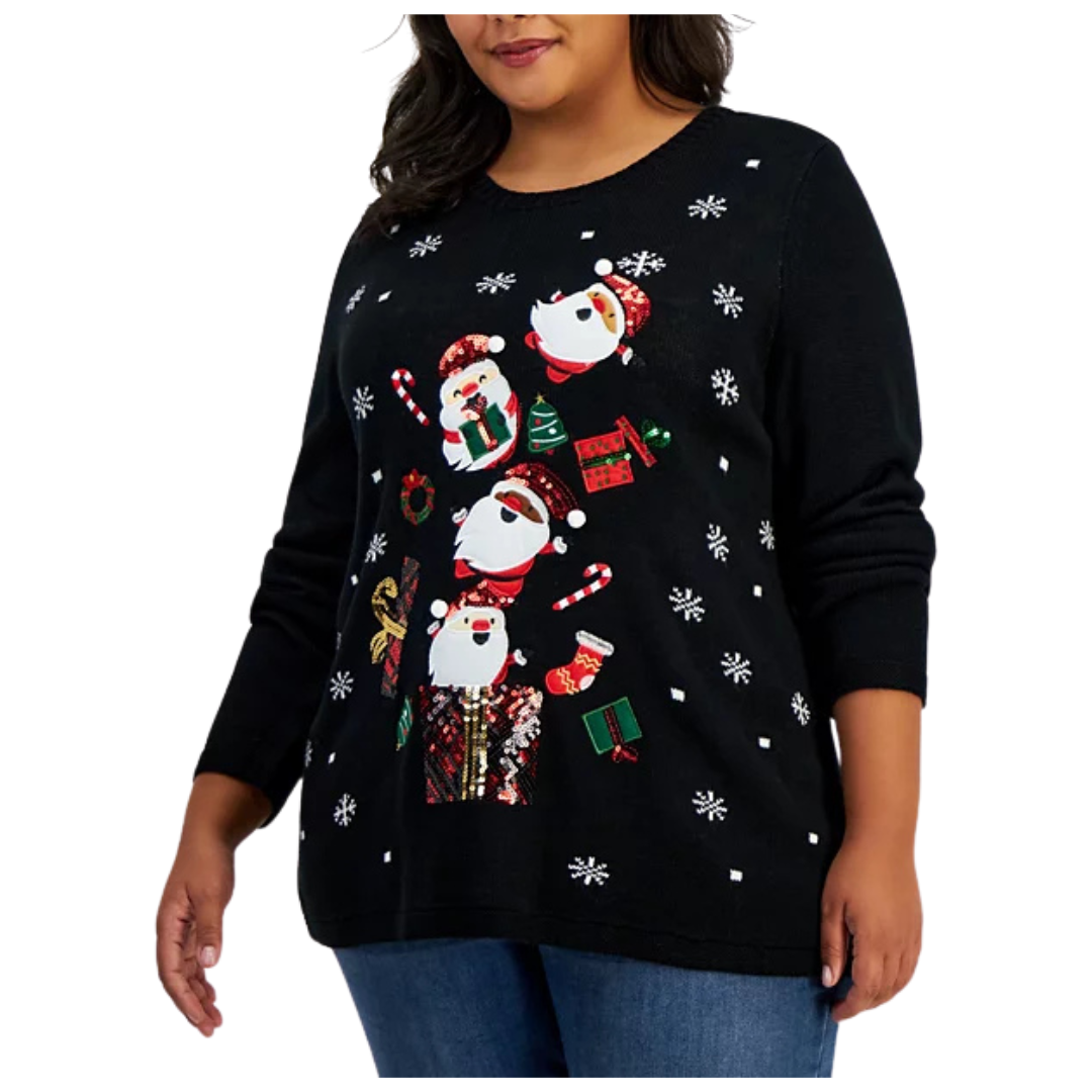 Holiday Lane Plus Santa Embellished Crewneck Sweater