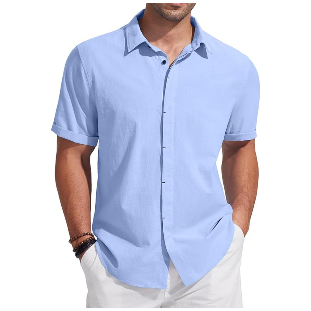 AKEFUN Men's Summer Short Sleeve Linen Casual Shirts