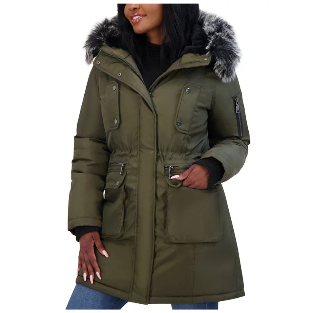 Steve Madden Juniors Faux-Fur-Trim Hooded Puffer Parka Coat