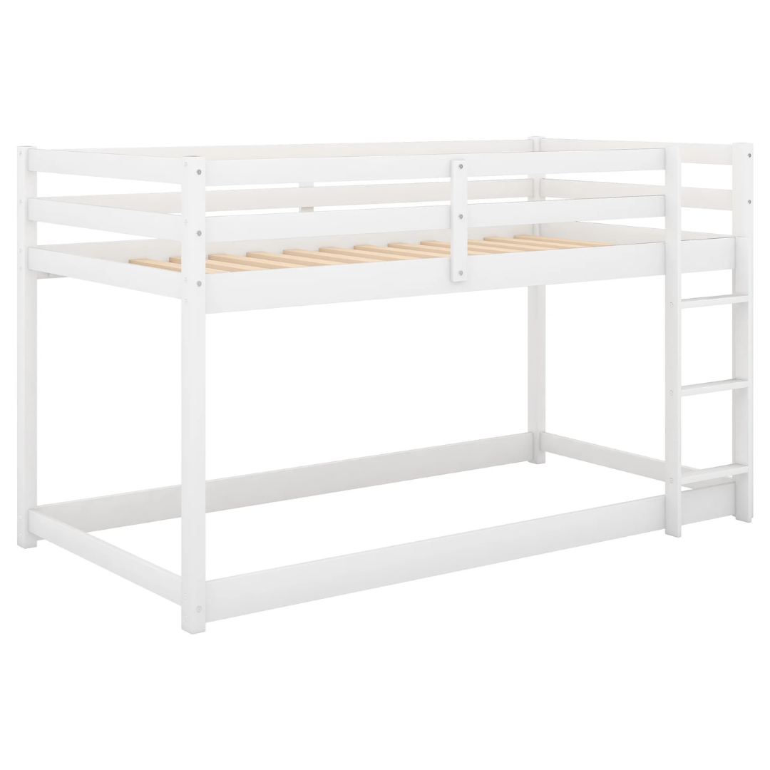 Euroco Solid Wood Twin Over Twin Bunk Bed With Slide And Ladder (White)