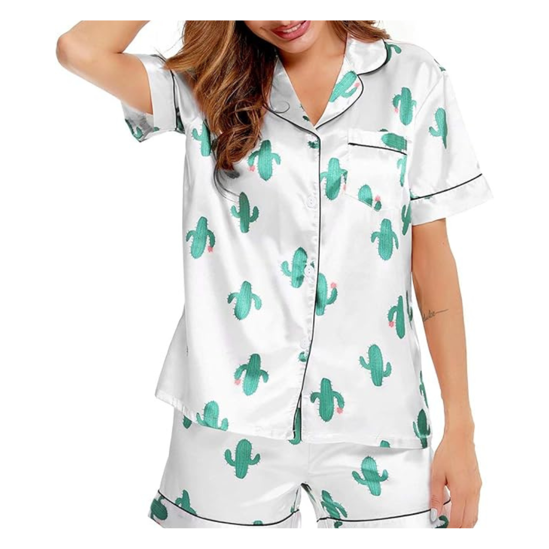 Women's Short Sleeve Silk Satin Sleepwear Pajamas Set