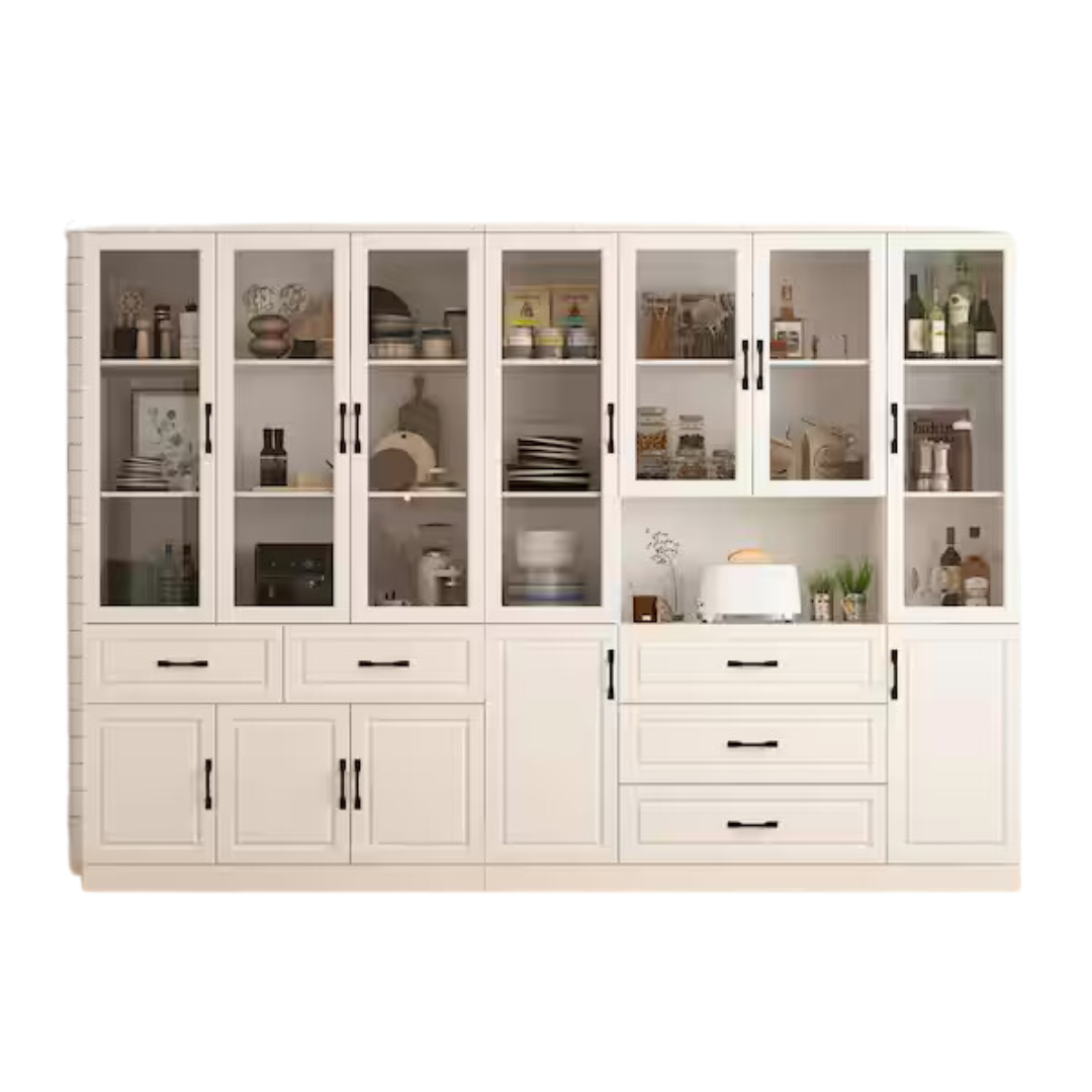 White Wood 110.2" W Buffet Combination Kitchen Cabinet