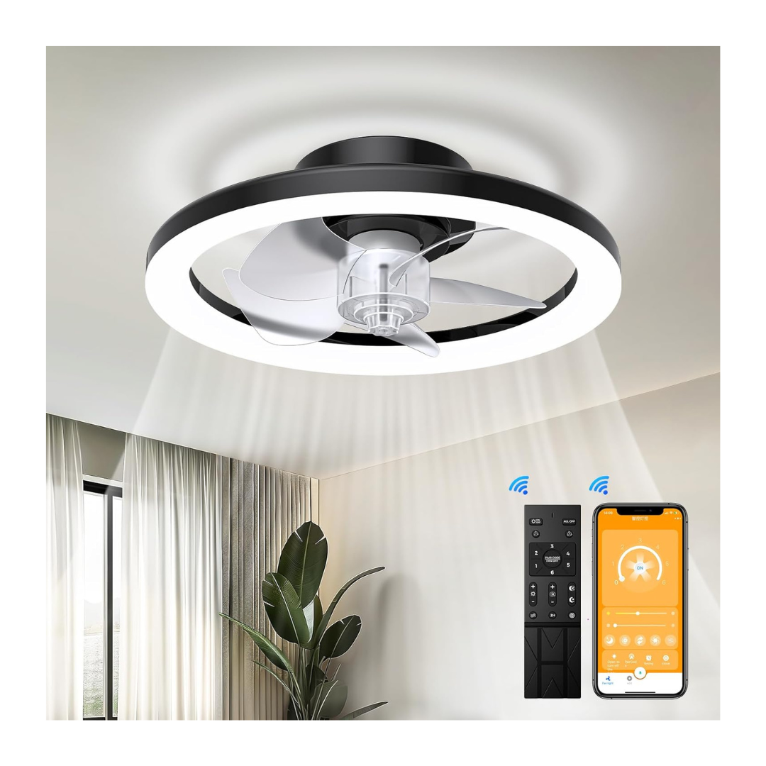 Low Profile 6 Wind Speeds Modern Smart Ceiling Fan With Light