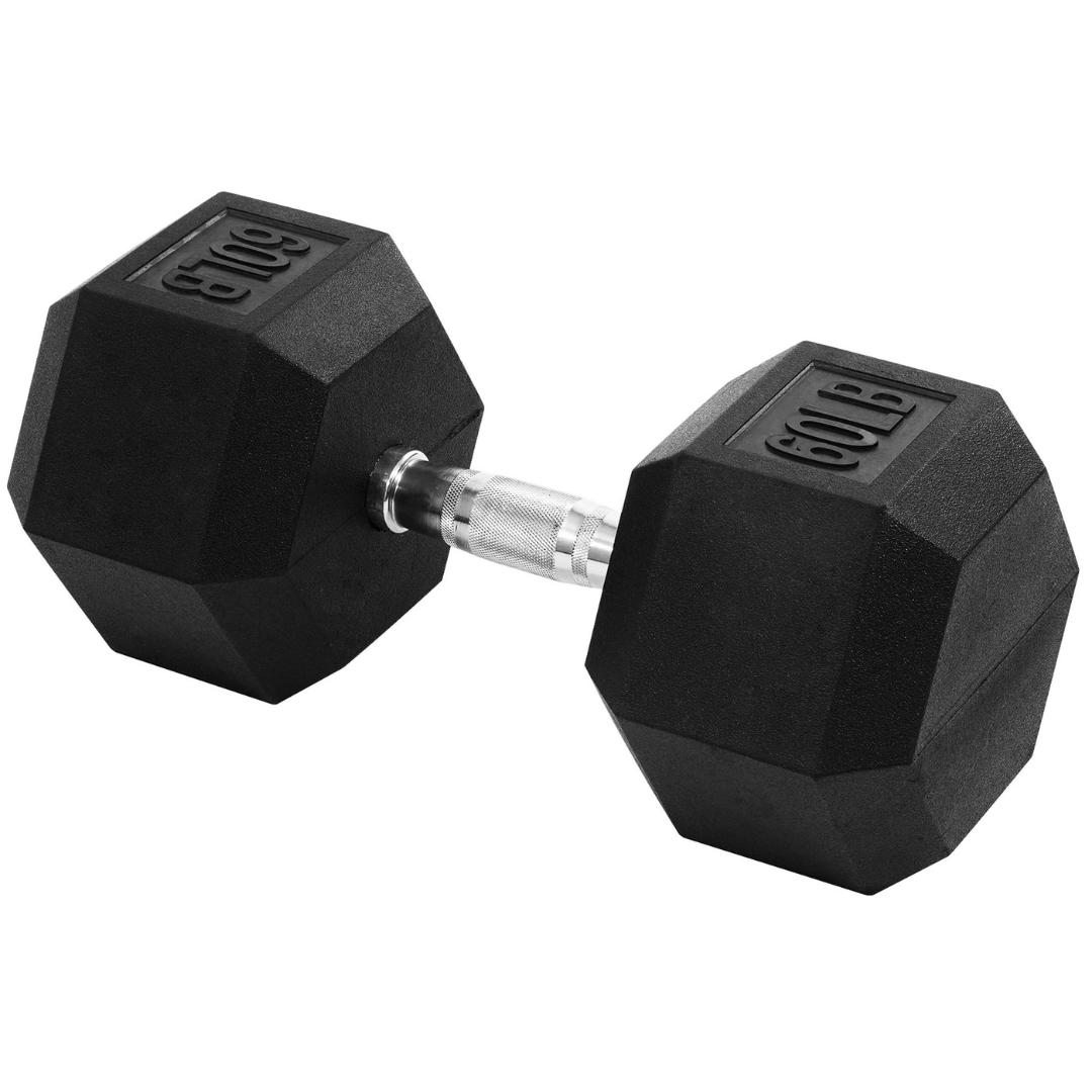 60-lbs BalanceFrom Rubber Encased Hex Dumbbells (Single, Black)