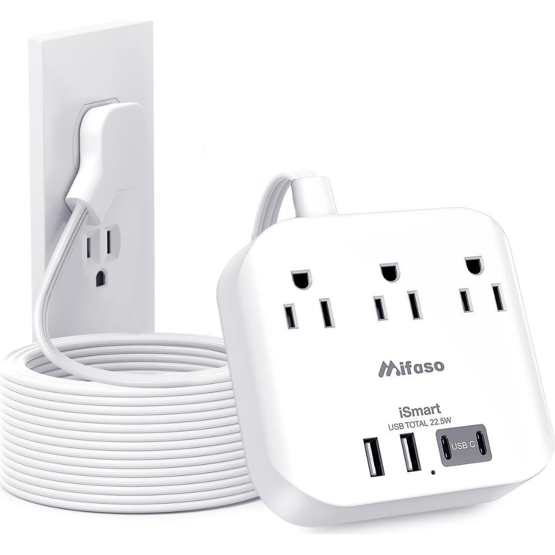 Mifaso 5ft Flat Plug Power Strip