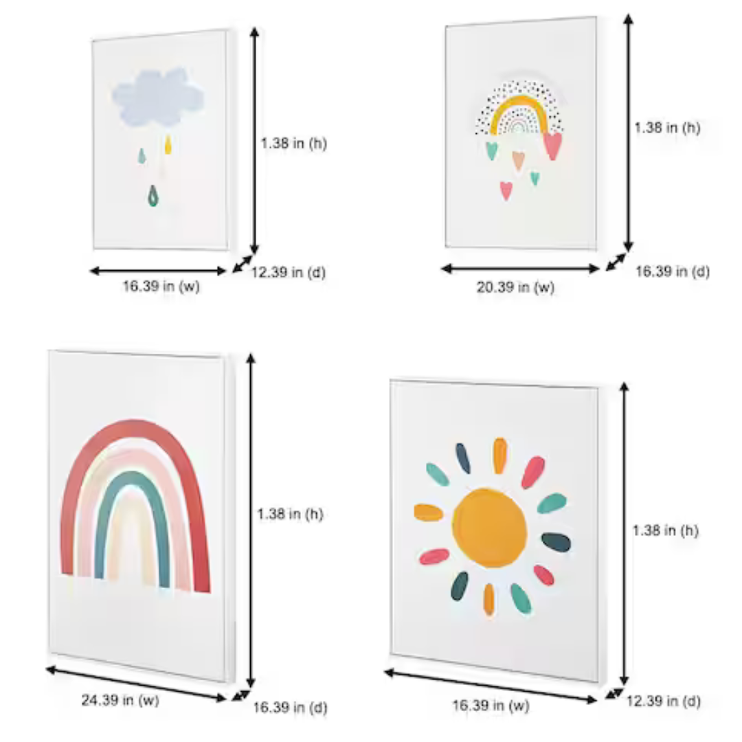 4-Set Rainbow White Framed Wall Art