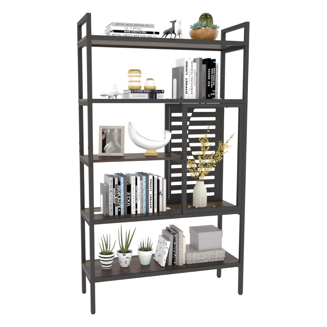 Anivia 5-Tier Modern Adjustable Wood Bookcase Shelves With Metal Frame