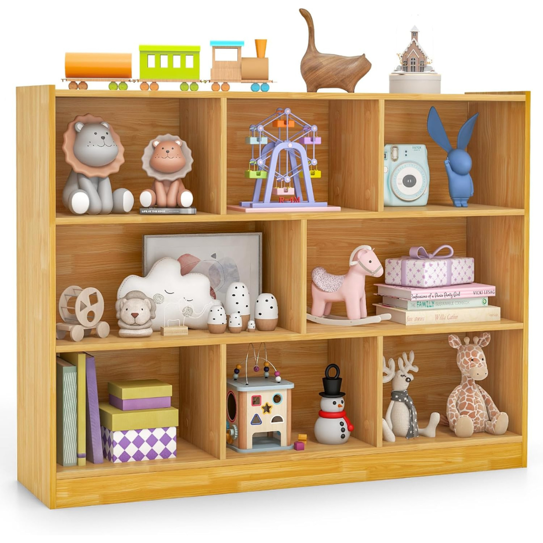 Kotek 8 Cubby Kids Wooden Bookshelf (Burlywood Or White)