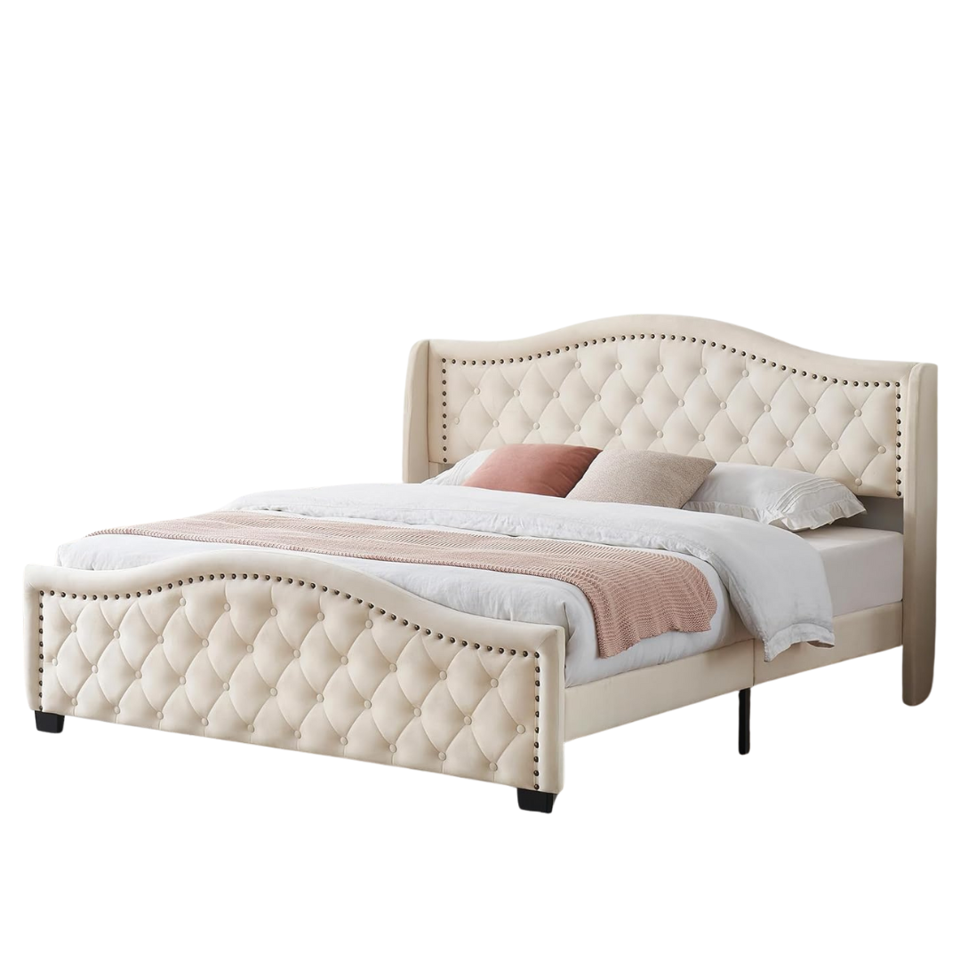 Idealhouse King Size Upholstered Platform Bed Frame