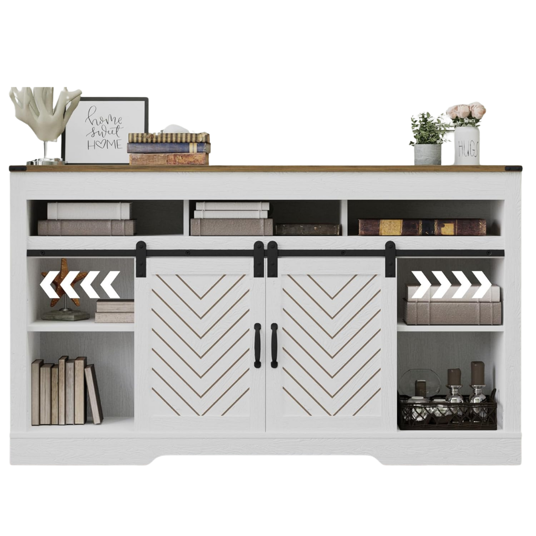 RoyalCraft Farmhouse TV Stand With Sliding Barn Door