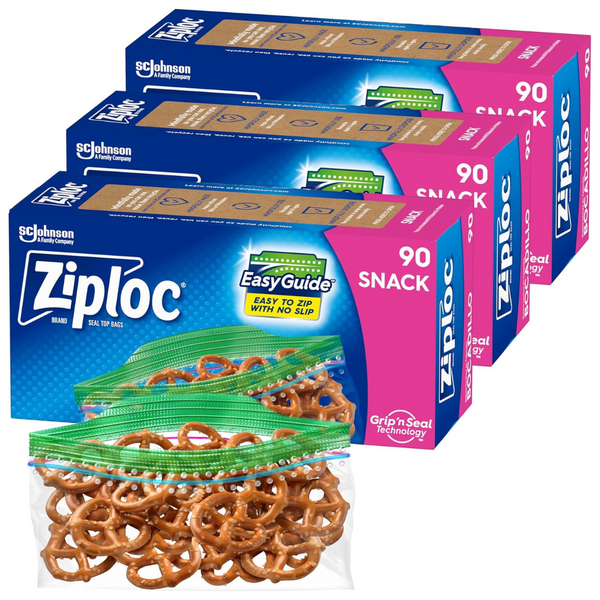 Ziploc Snack Bags With EasyGuide Texture, Small Plastic Storage Bags With Grip ‘N Seal Technology (270 Bags Total)