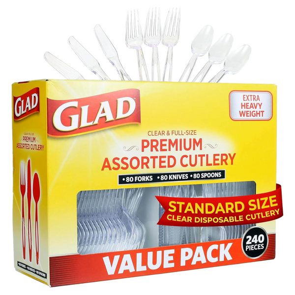 Glad Disposable Cutlery Set – Clear Heavy Duty Plastic Forks, Knives, And Spoons (240 Pcs)