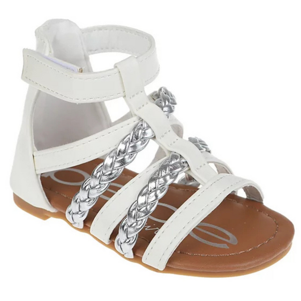 Bebe Girl's Gladiator Sandal With Metallic Braids Polyurethane Sandals