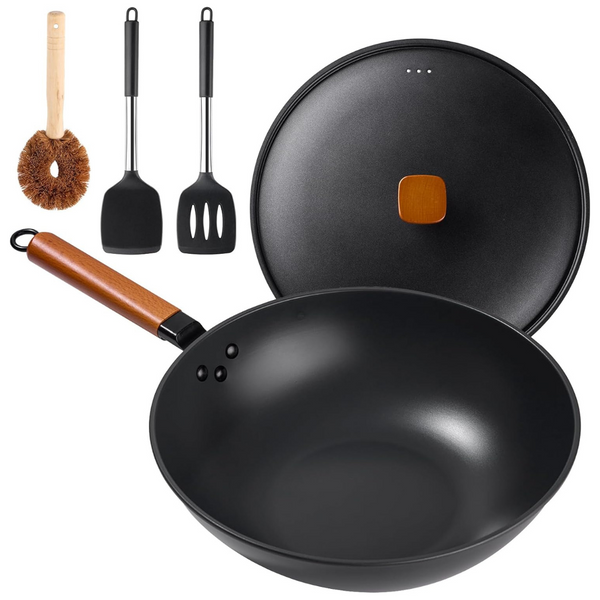 Carbon Steel 13" Nonstick Wok & Stir-Fry Pans Set with Lid