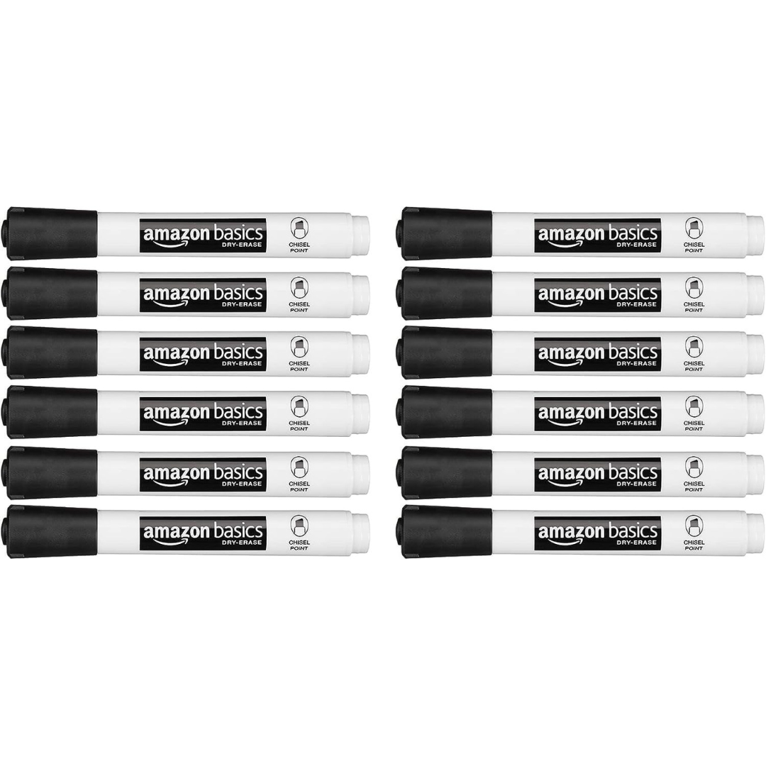 12-Pack Amazon Basics Low-Odor Chisel Tip Dry Erase Markers