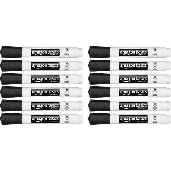 12-Pack Amazon Basics Low-Odor Chisel Tip Dry Erase Markers