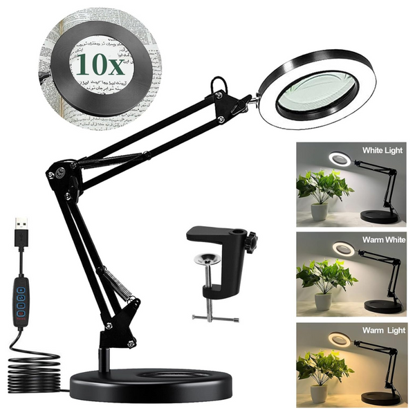 2-In-1 1800LM 10x Magnifying LED Desk Lamp With Clamp, 3 Color Mode