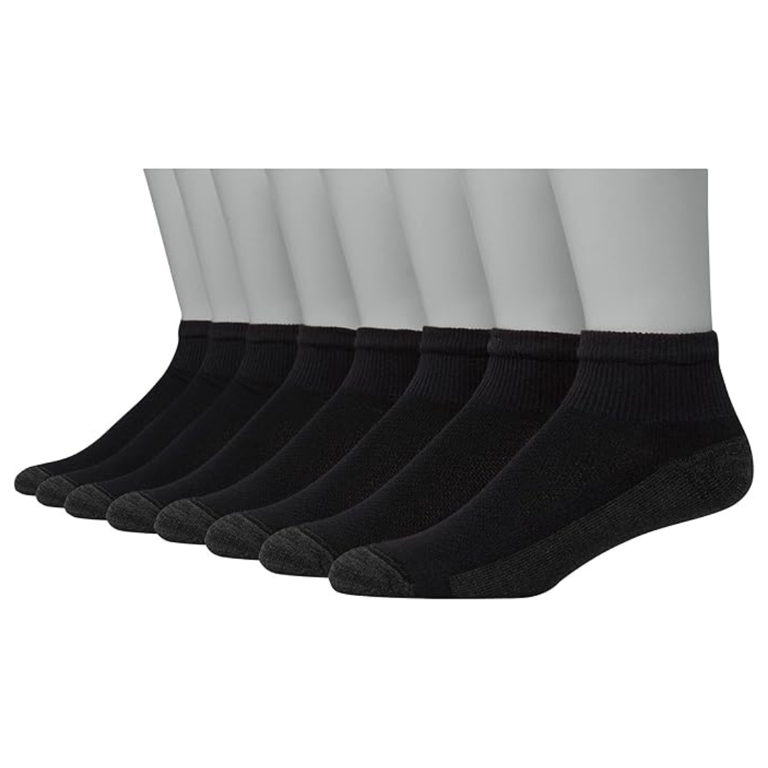 8-Pack Hanes Men's Max Cushioned Ankle Socks (Black Or White)