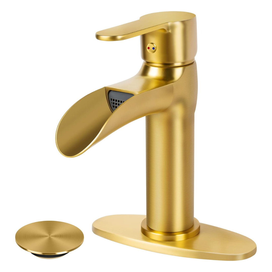 Soka Gold Waterfall Bathroom Stainless Steel Single Handle Sink Faucet