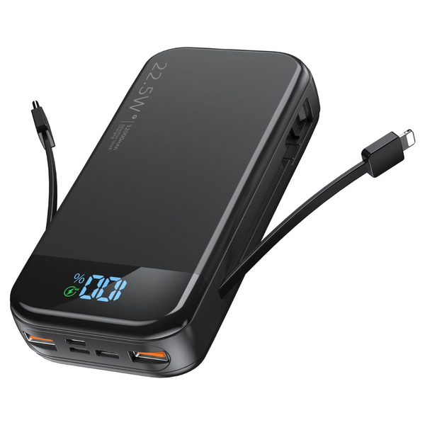 32000mAh 22.5W QC 3.0 PD Portable Power Bank W/ Built in Cables