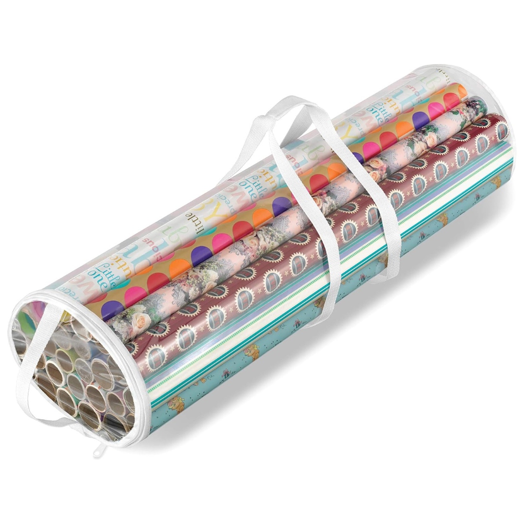 Whitmor Clear Zippered Storage Rolls Gift Wrap Organizer