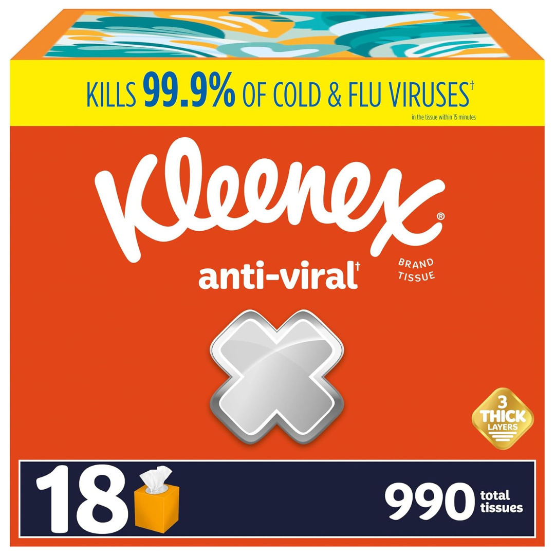 Kleenex Anti-Viral Facial Tissues (18 Cube Boxes, 55 Tissues Per Box = 990 Total Tissues)