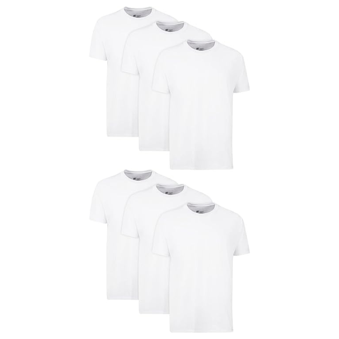 6-Pack Hanes Men's Cotton Moisture-Wicking Crew Tee Undershirts