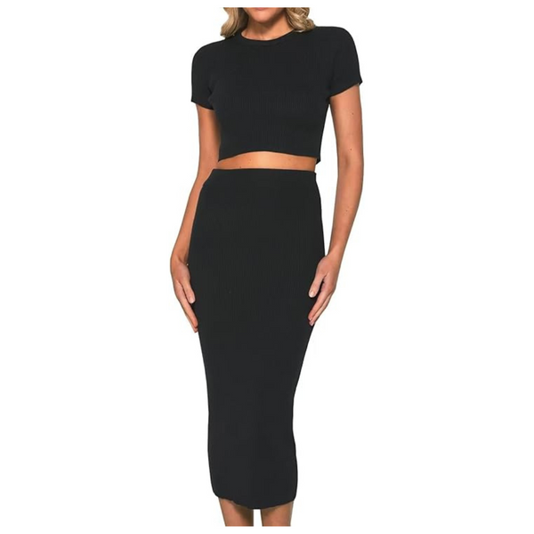 2-Piece Women's Short Sleeve Crop Tops Bodycon Maxi Skirt Sets (2-Colors)