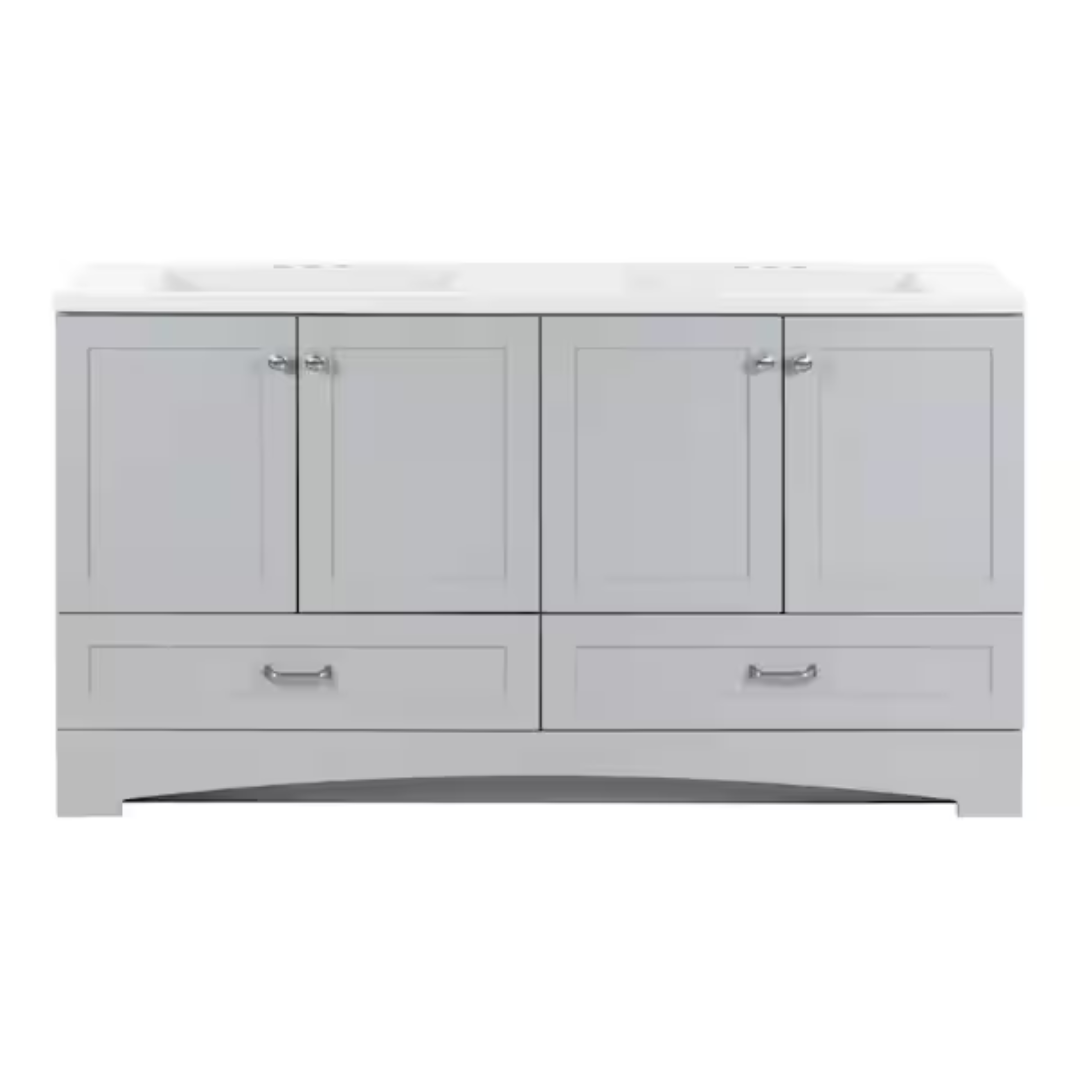 Glacier Bay Lancaster 61 in. Double Sink Pearl Gray Bath Vanity