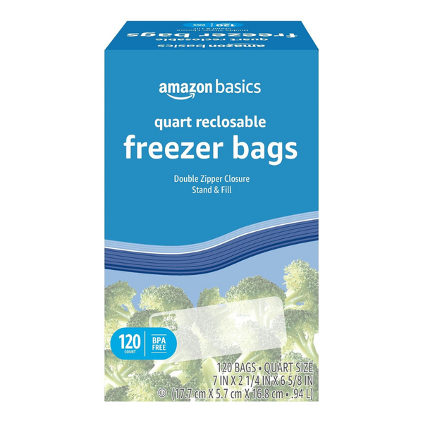 120-Count Amazon Basics Double Zipper Freezer Bags (Quart)