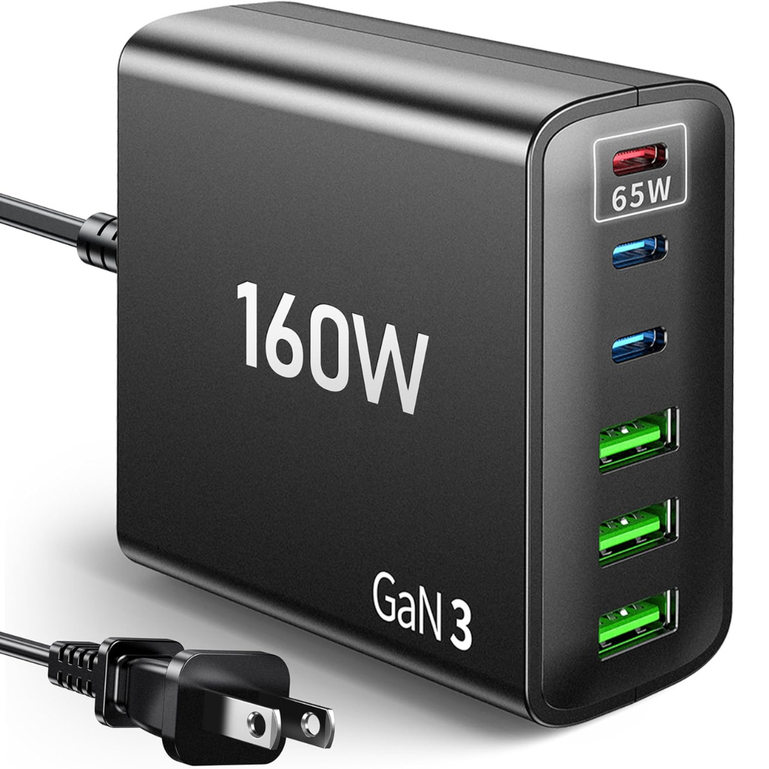 6-Port 160W PD GaN USB-C Fast Charger Adapter