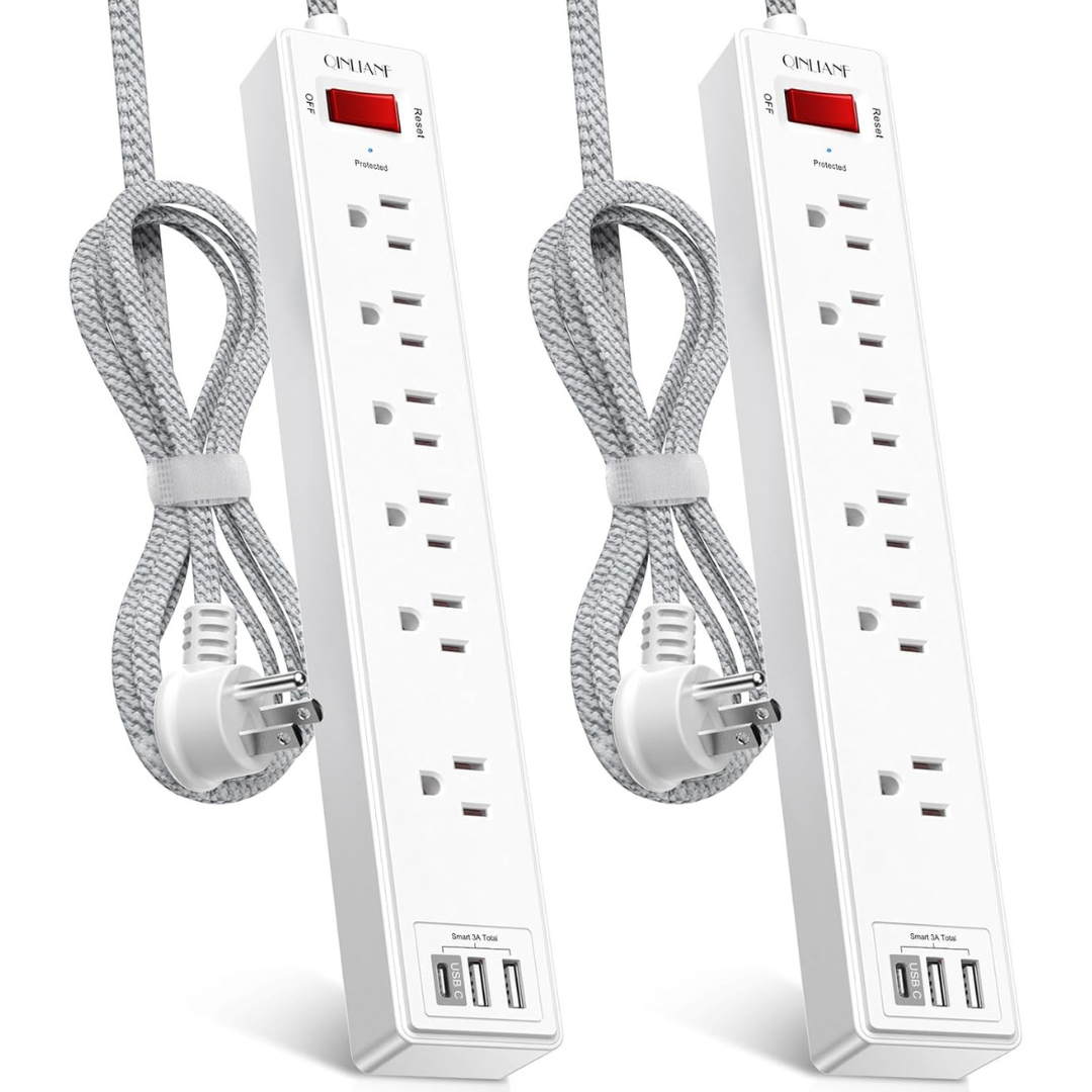 2-Pack 6 AC Outlets & 3 USB Charging Ports Surge Protector w/ 6ft Cord