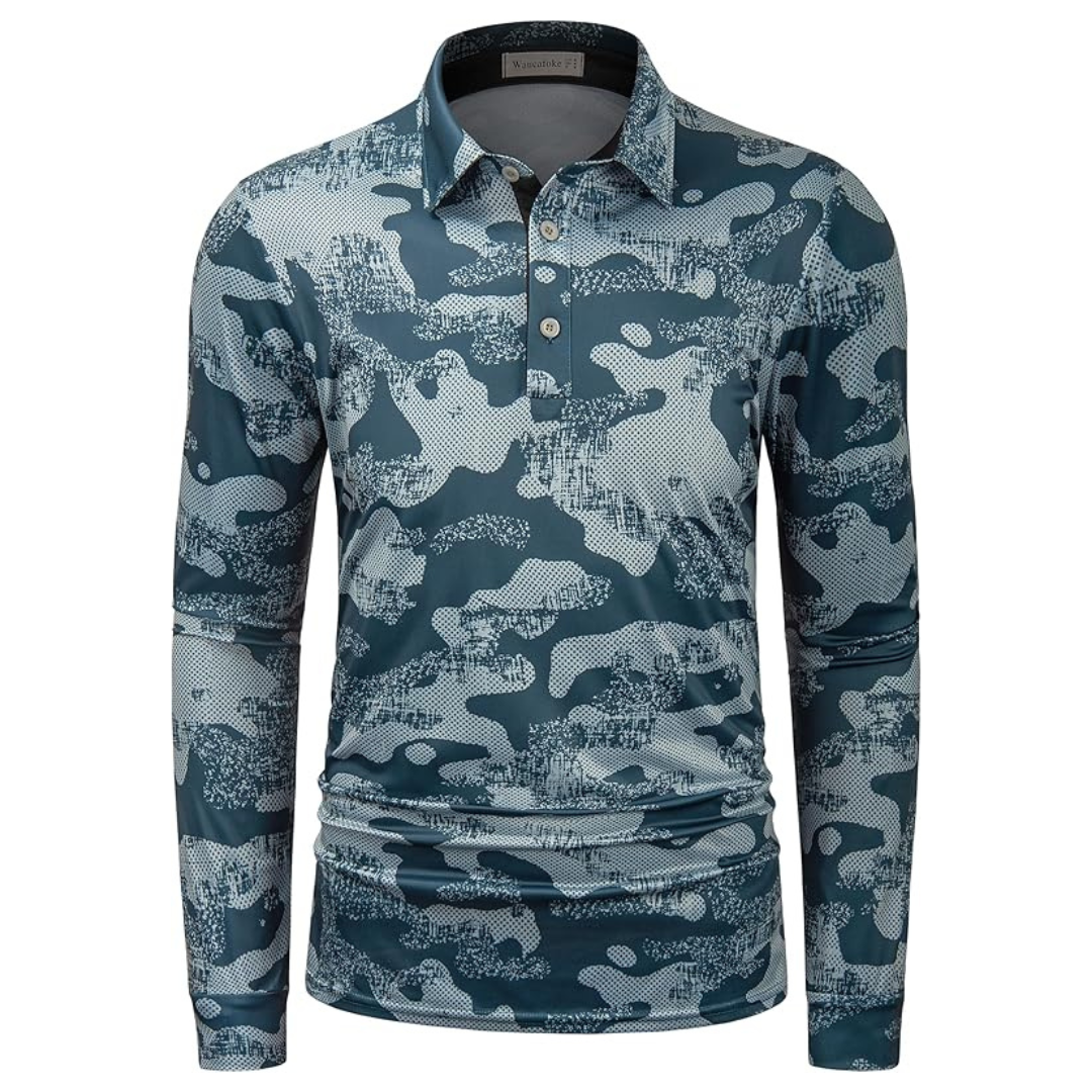 Men's Lightweight Long Sleeve Camo Polo Shirt