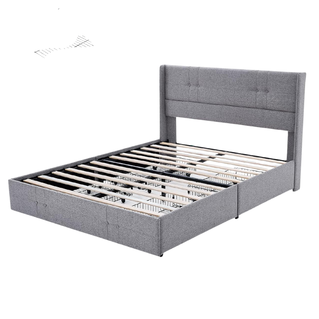 Novilla Upholstered Full Size Bed Frame Platform with 4 Storage Drawers