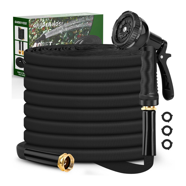 100ft Flexible Non-Expandable Garden Hose With 10 Function Hose Nozzle