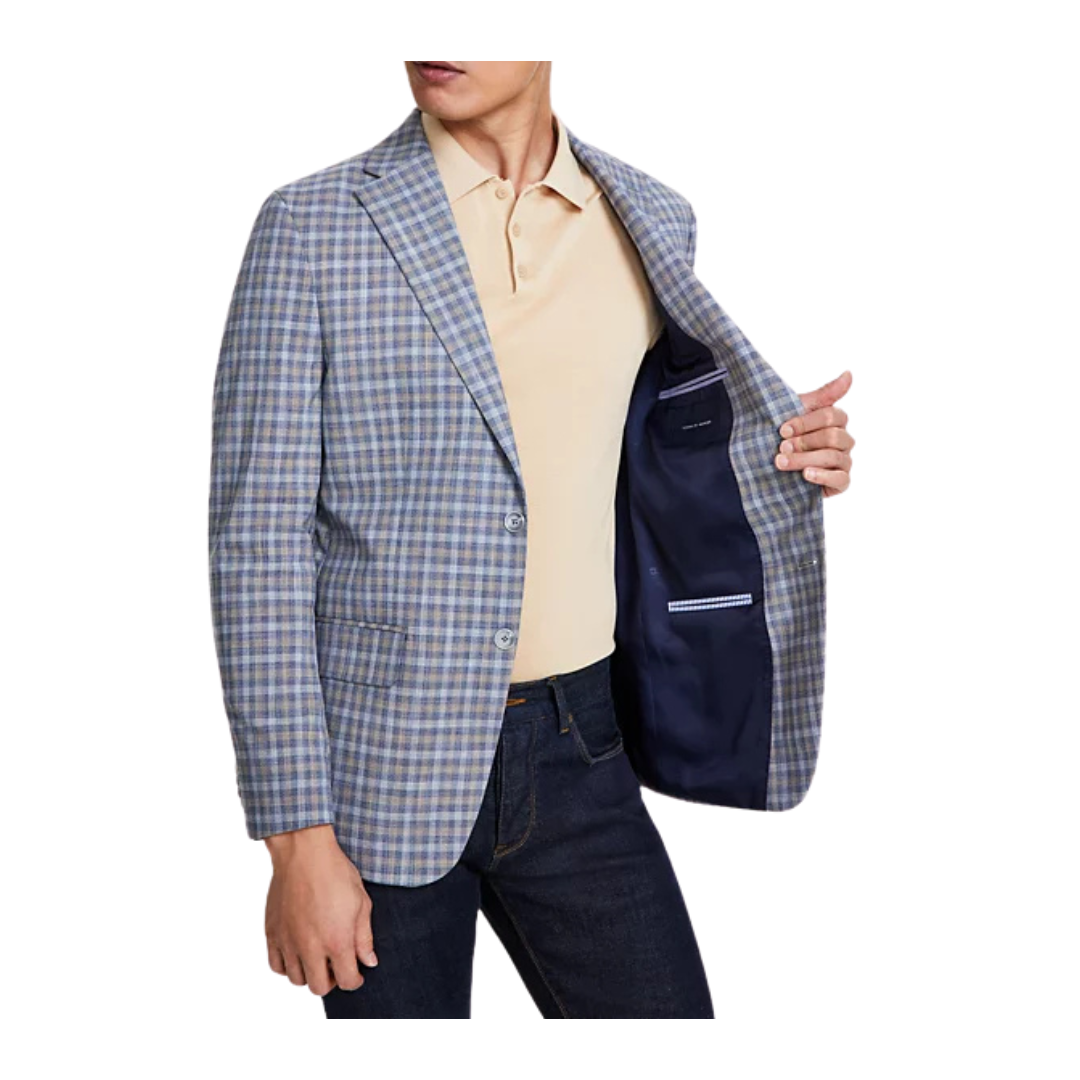 Tommy Hilfiger Men's Modern-Fit Windowpane Sport Coat (Blue/Tan)